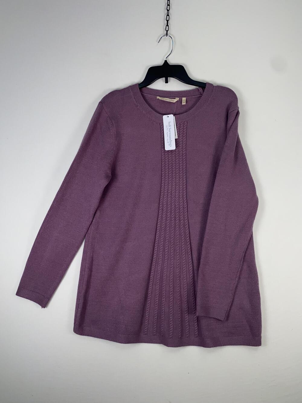 Soft Surroundings Sweater Tunic Womens Large Purple Crew Neck Long Sleeve NWT